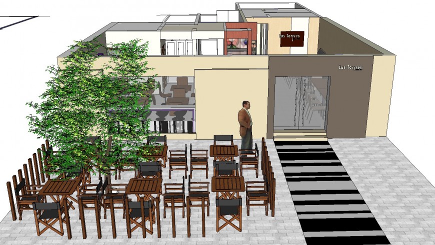 Detail of the dining area with furniture 3d model layout sketch-up file
